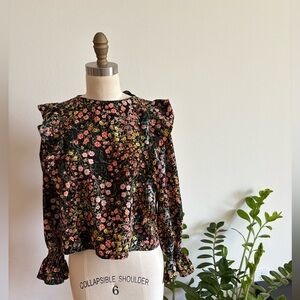 Zara Black and Pink Ruffled 3/4 Sleeve Blouse